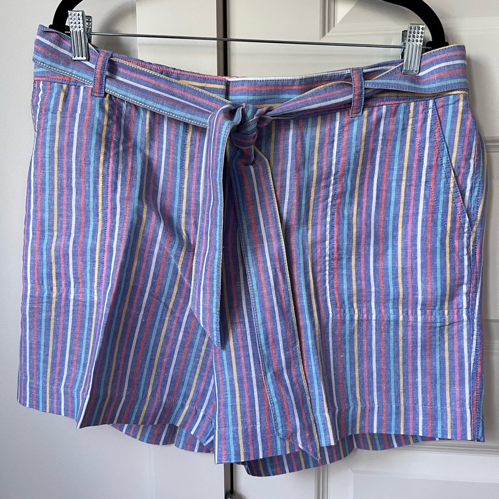 Talbots Linen-Blend Tie Waist Striped Shorts 16 Petite